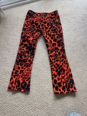R13 Orange and Black Leopard Print Boot Cut Jeans